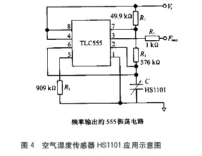 圖4 空氣濕度傳感器HS1101應用示意圖